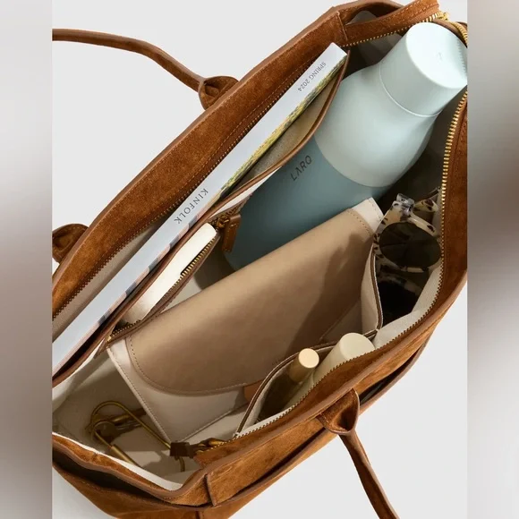 Quince Italian Suede Shopper Tote Whisky Brown Bags - Picture 5 of 10